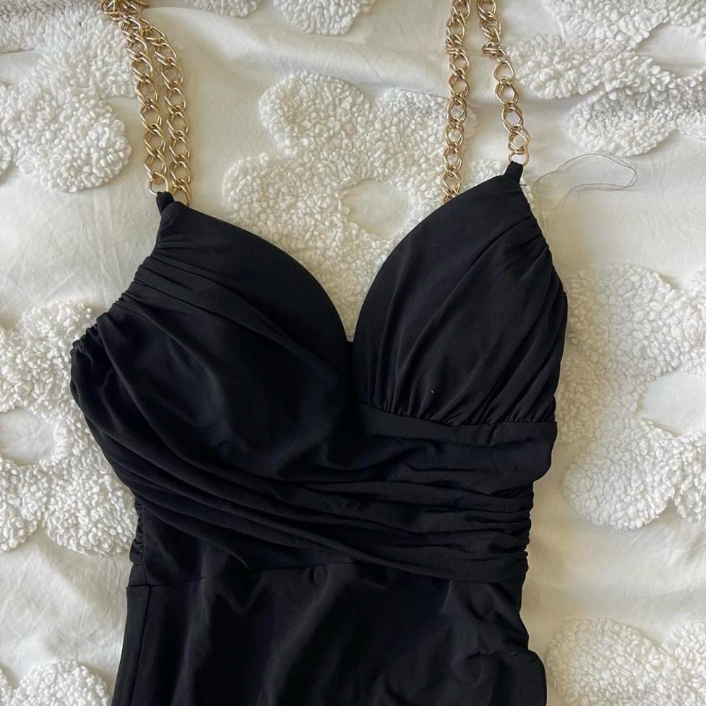 Nookie Black Dress with Gold Chain Detail